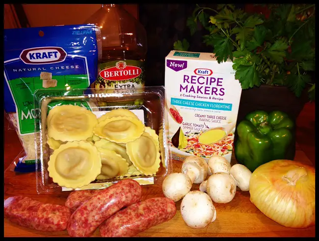Kraft Recipe Makers, Mushroom Ravioli, Italian Sausage, casserole, quick easy dinner, family meals, easy meal maker, easy meal, dinner tonight