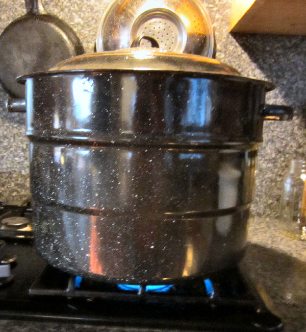 Water Bath Canning Kettle processing a batch of dilly beans made from our easy recipe