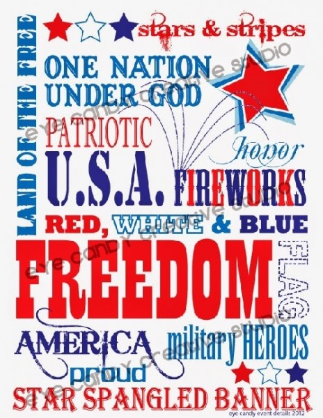 4th of July, free printables, free printable Subway Art, free holiday printables, free 4th of July decorations, Fourth of July printables, free 4th of July Subway art printables