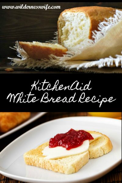 Delicious slice of white bread slathered with raspberry jam made from the KitchenAid Basic White Bread Recipe.