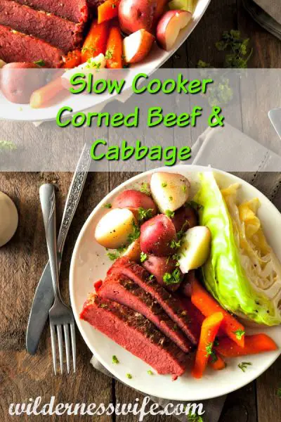 A plate full of slow cooker corned beef and cabbage right out of your crockpot.
