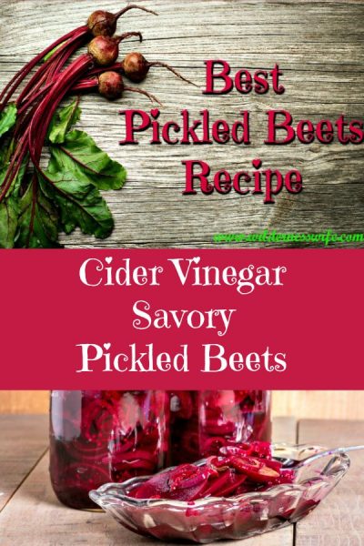 Pickled beets in jars and in dish on wooden table top