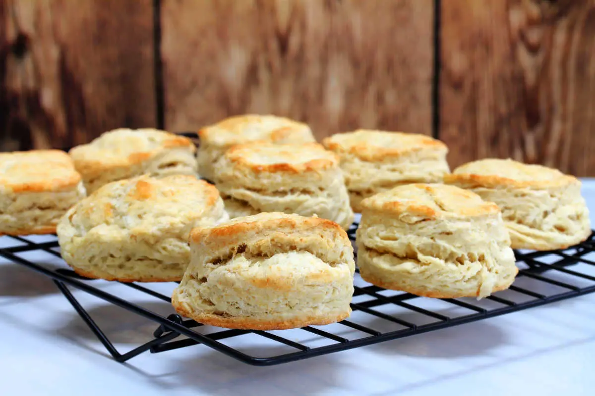 Homemade biscuits cooling on a wire rack