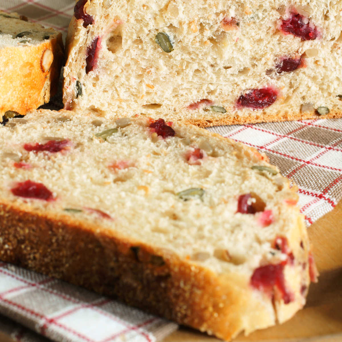 Slice of Cranberry Pumpkin Seed Artisan Yeast Bread