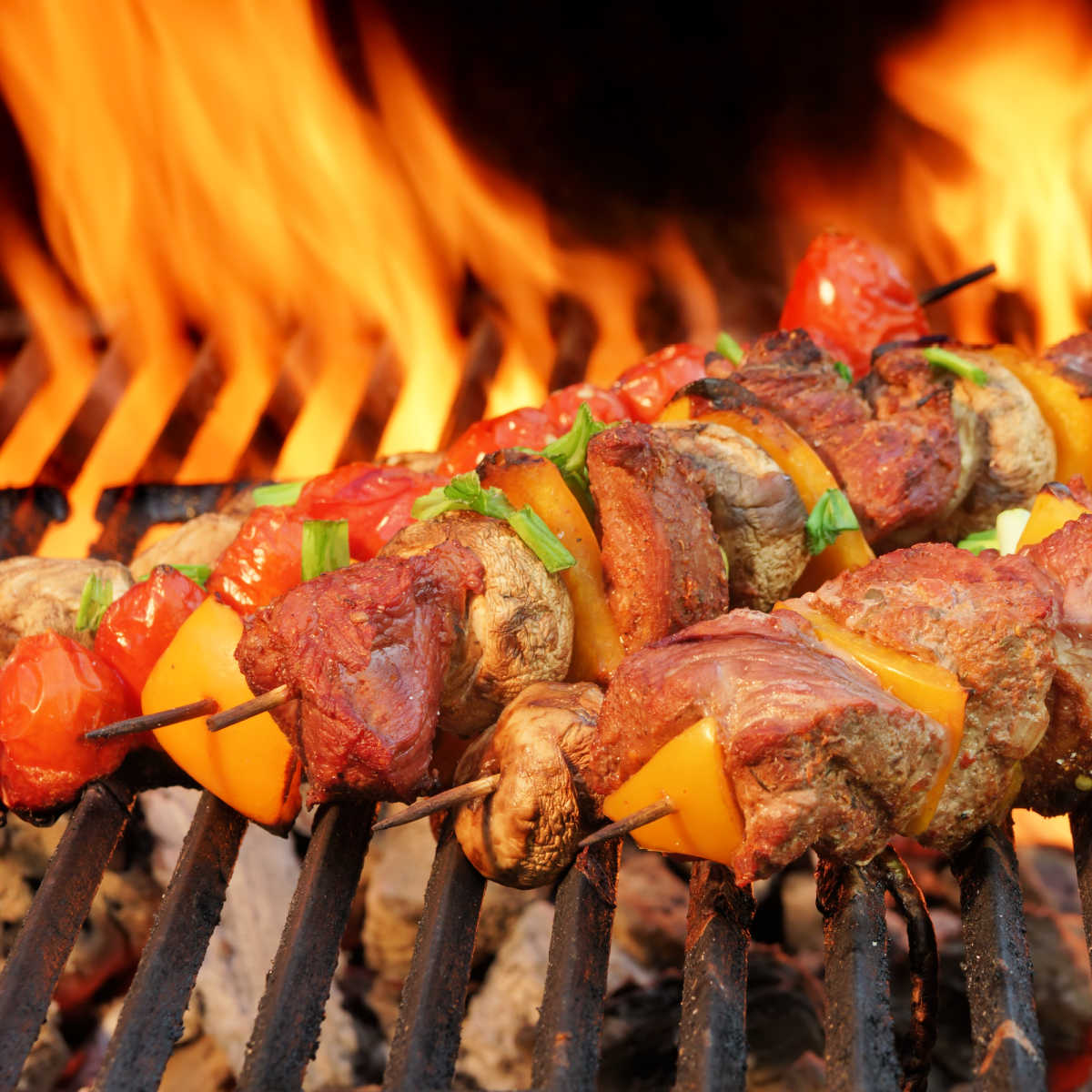 Kebabs on a flaming grill